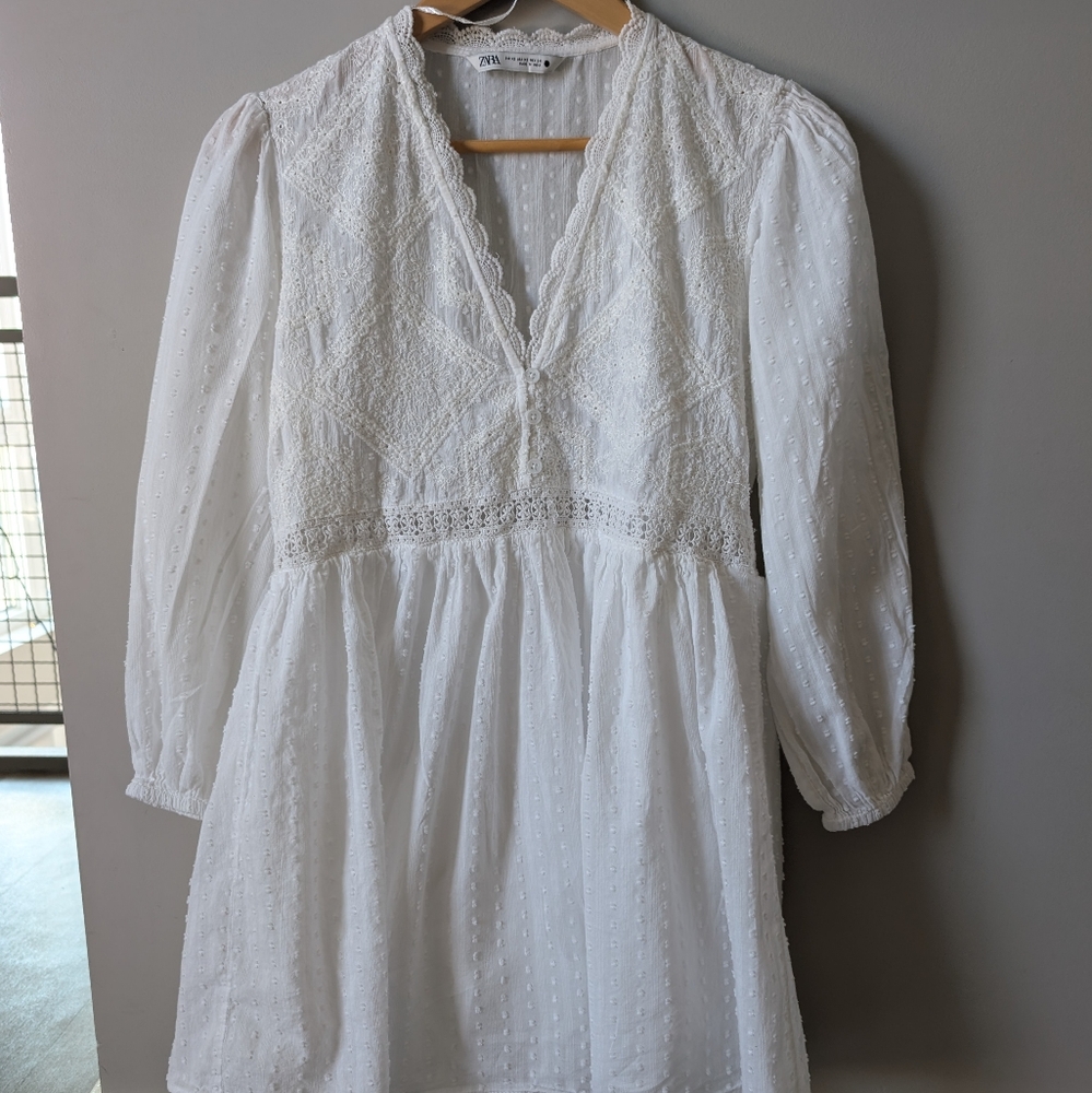 Zara White Cotton Babydoll Dress